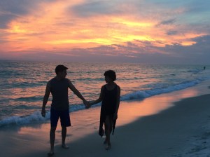 AJ and Linds on beach sunset